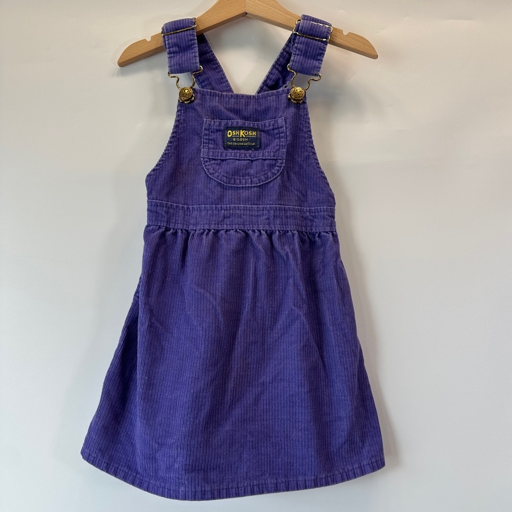 VTG OshKosh B’Gosh Girls Skirtall Purple Corduroy Overalls Toddler 4 Made in USA - Picture 1 of 8